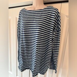 J Jill navy blue stripe boatneck casual shirt top large L